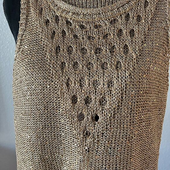 Glitter Sequin gold sleeveless knit tank top S - Picture 3 of 3